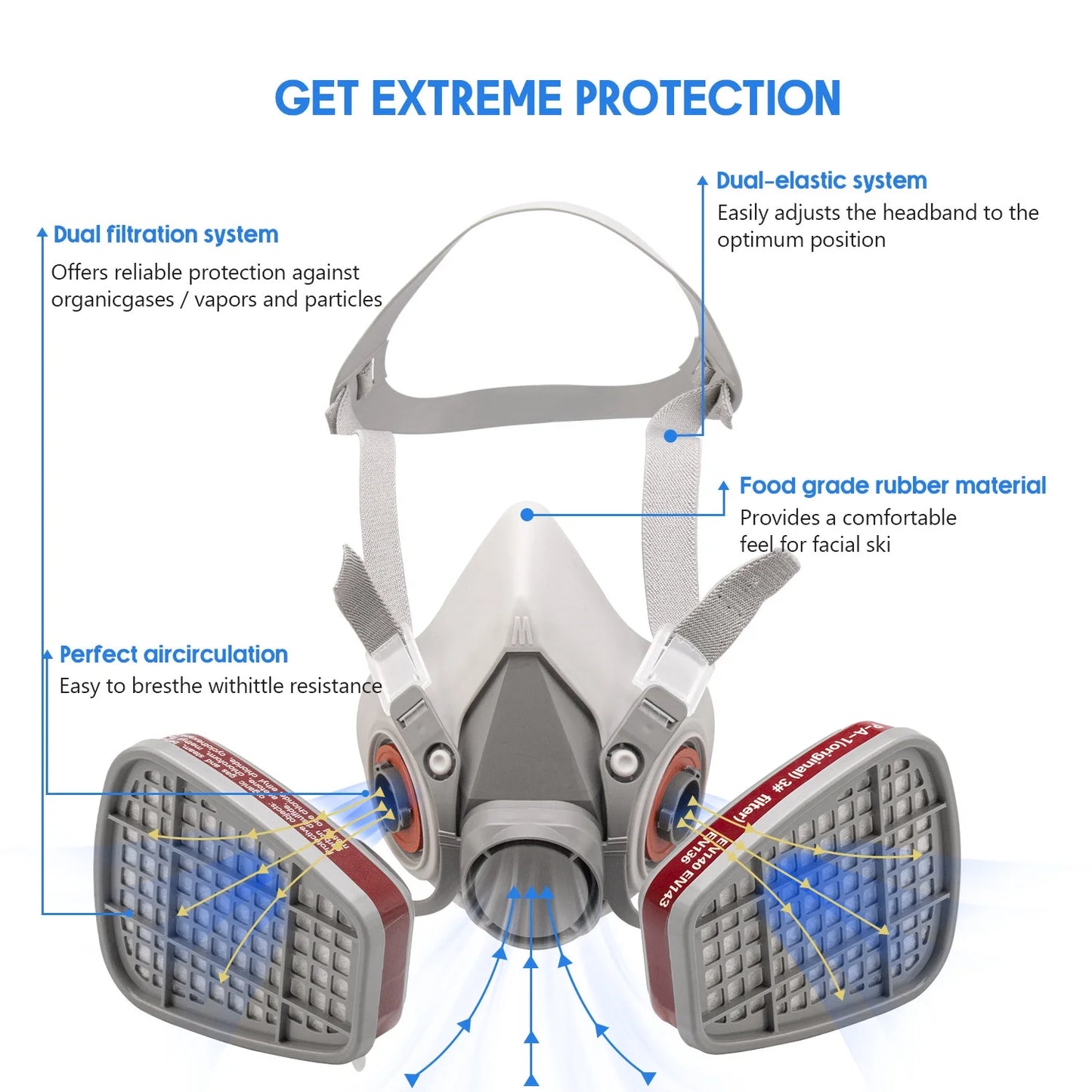 17 in 1 Half Face Gas Mask Facepiece Spray Painting Respirator Safety Suit 6200
