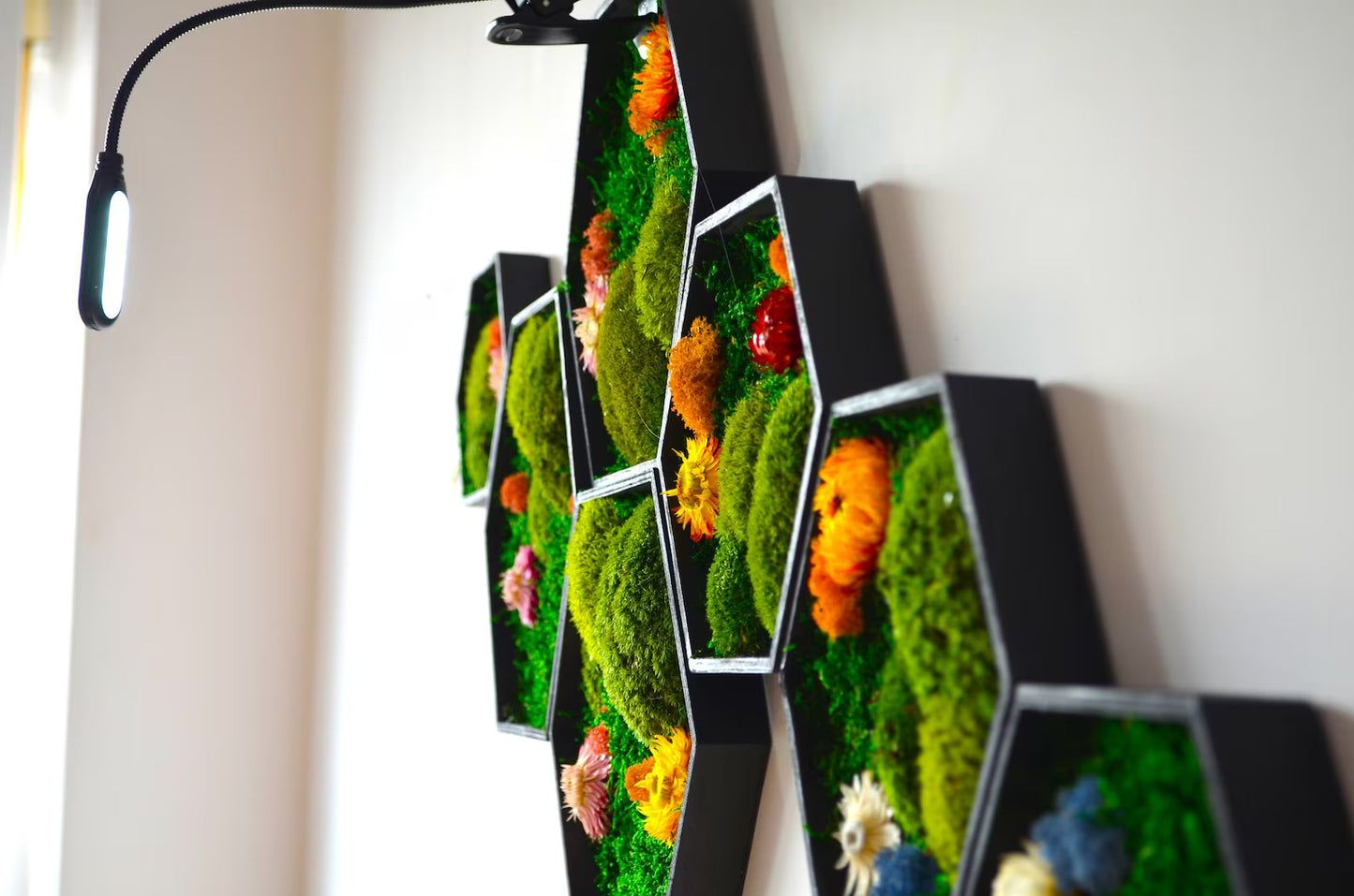 Honeycomb Flower Moss Art 9pc.