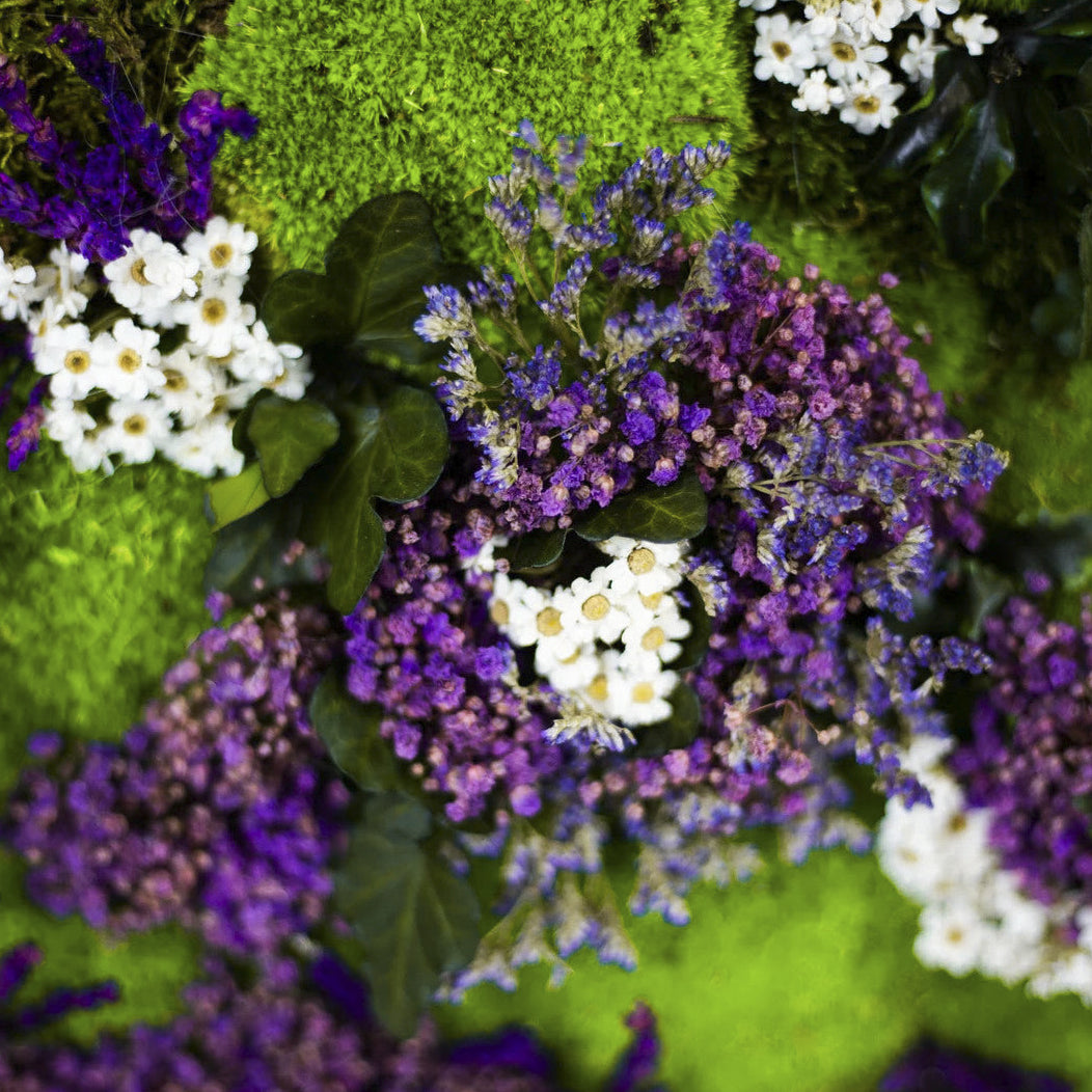 Moss + Purple Flower Wall Art with LED Light