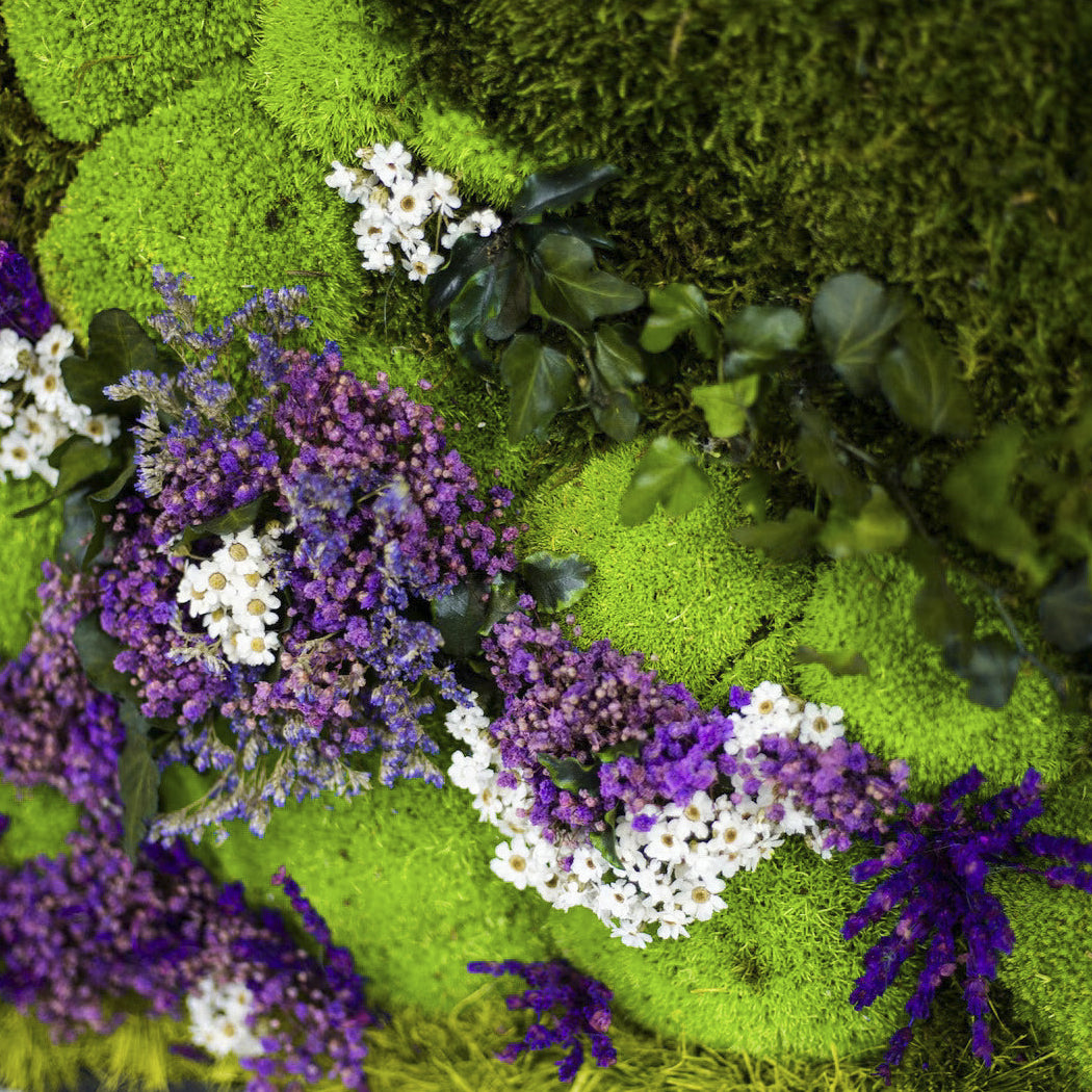 Moss + Purple Flower Wall Art with LED Light