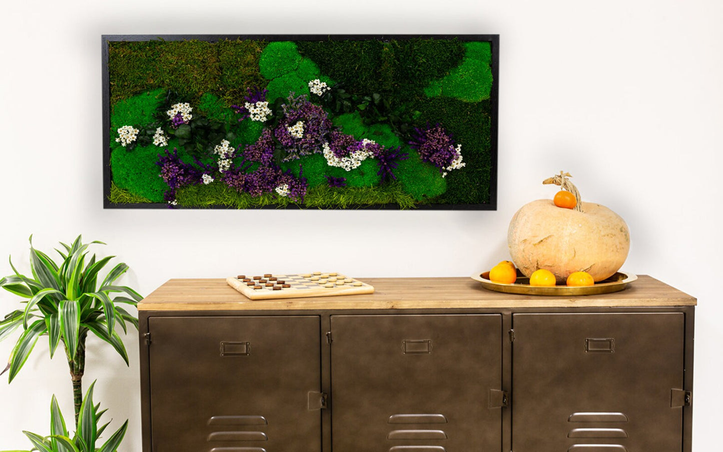 Moss + Purple Flower Wall Art with LED Light
