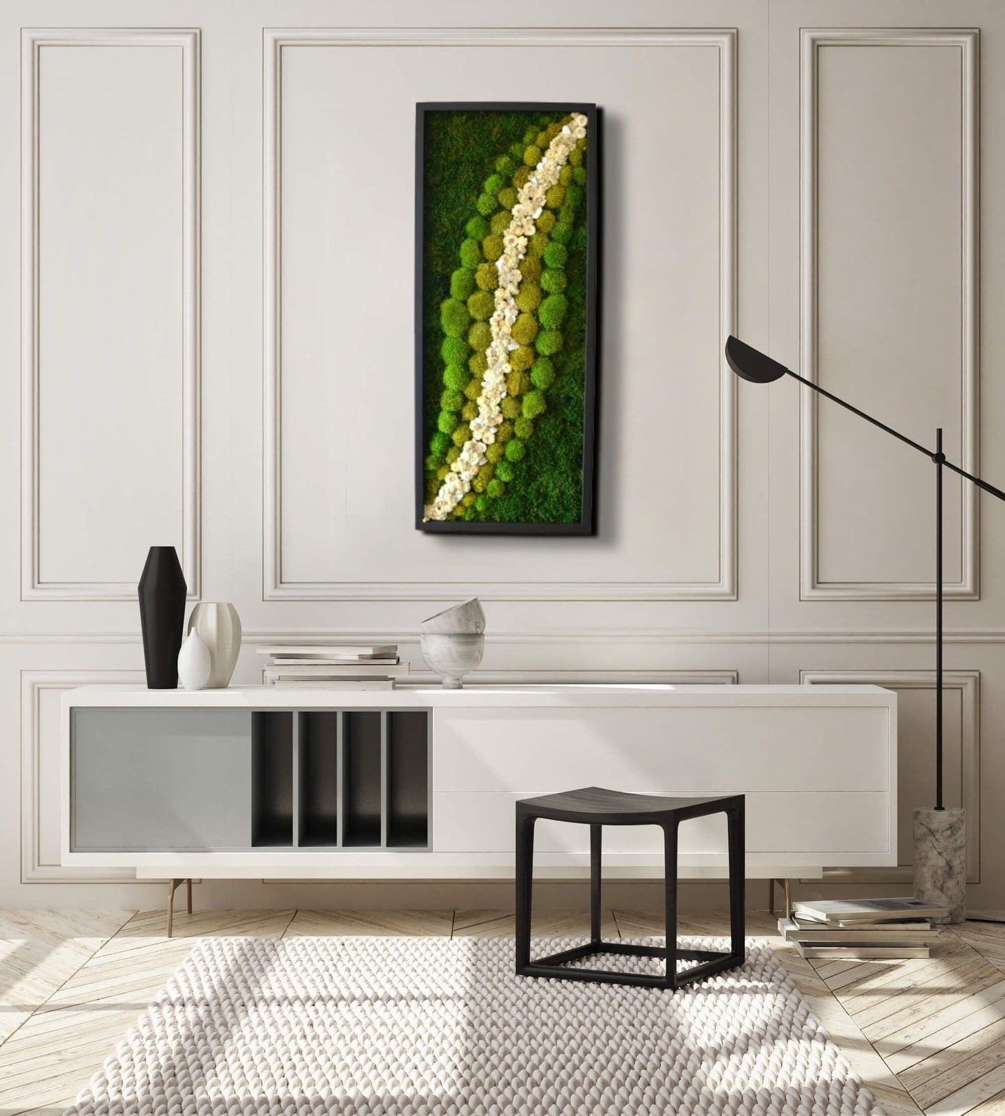 Dried White Flowers Moss Pathway Wall Art