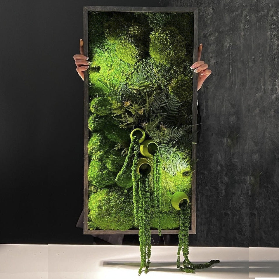 Moss + Hanging Ferns Wall Art with LED Light