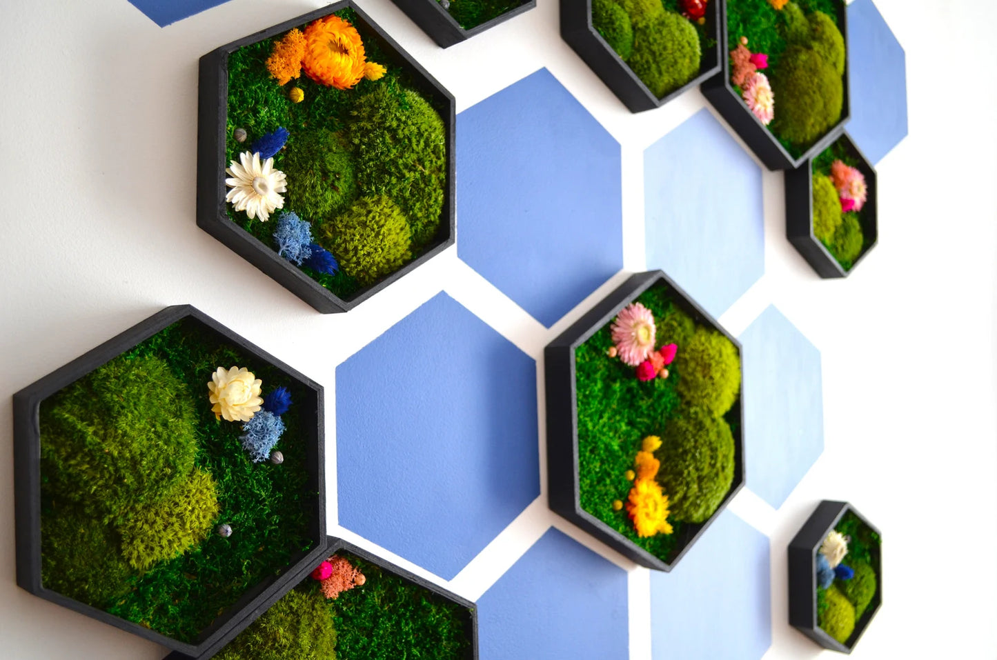Honeycomb Flower Moss Art 9pc.