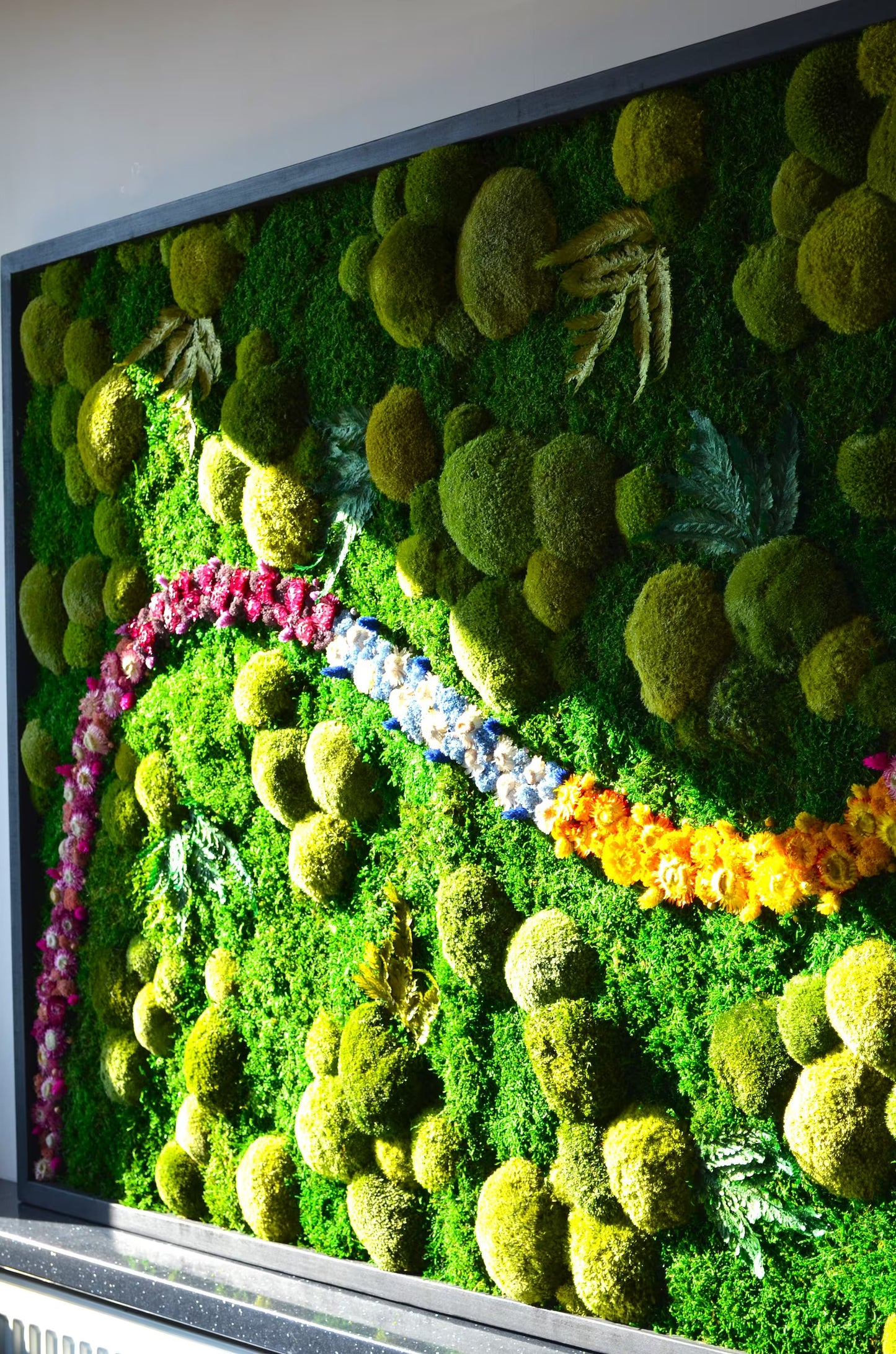 Colorful Moss Balls and Flowers Wall Art with LED Light