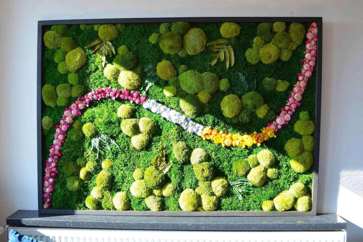 Colorful Moss Balls and Flowers Wall Art with LED Light