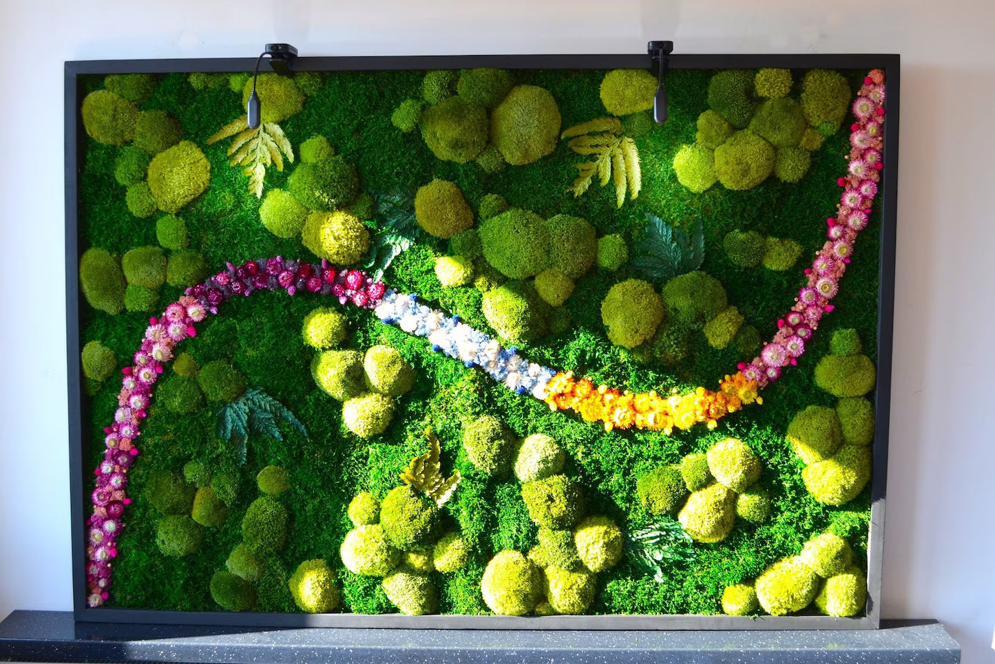 Colorful Moss Balls and Flowers Wall Art with LED Light