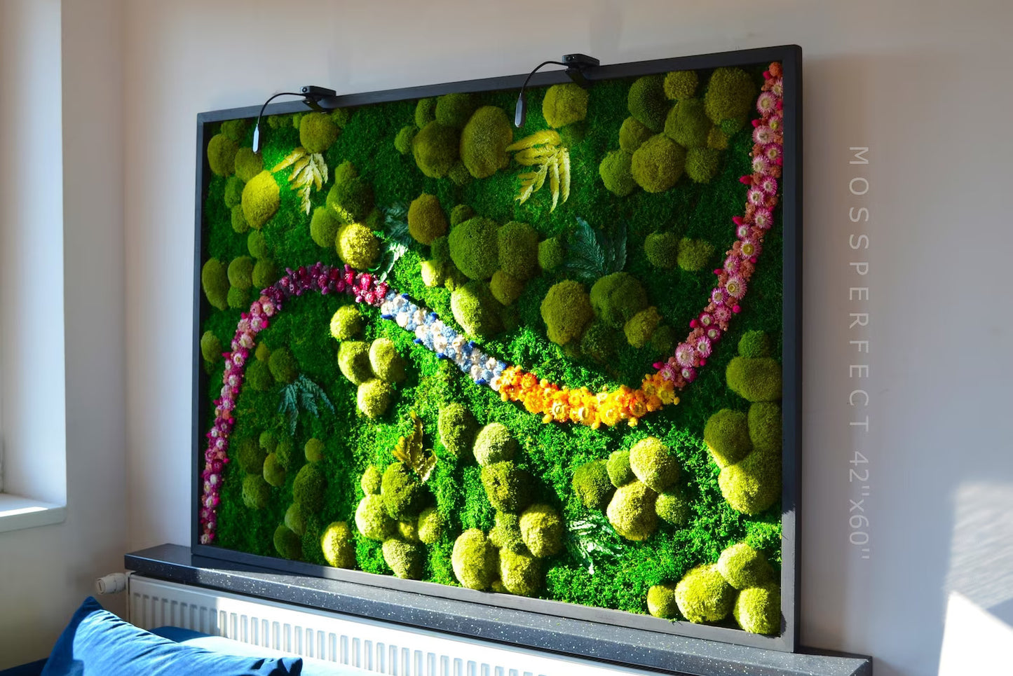 Colorful Moss Balls and Flowers Wall Art with LED Light