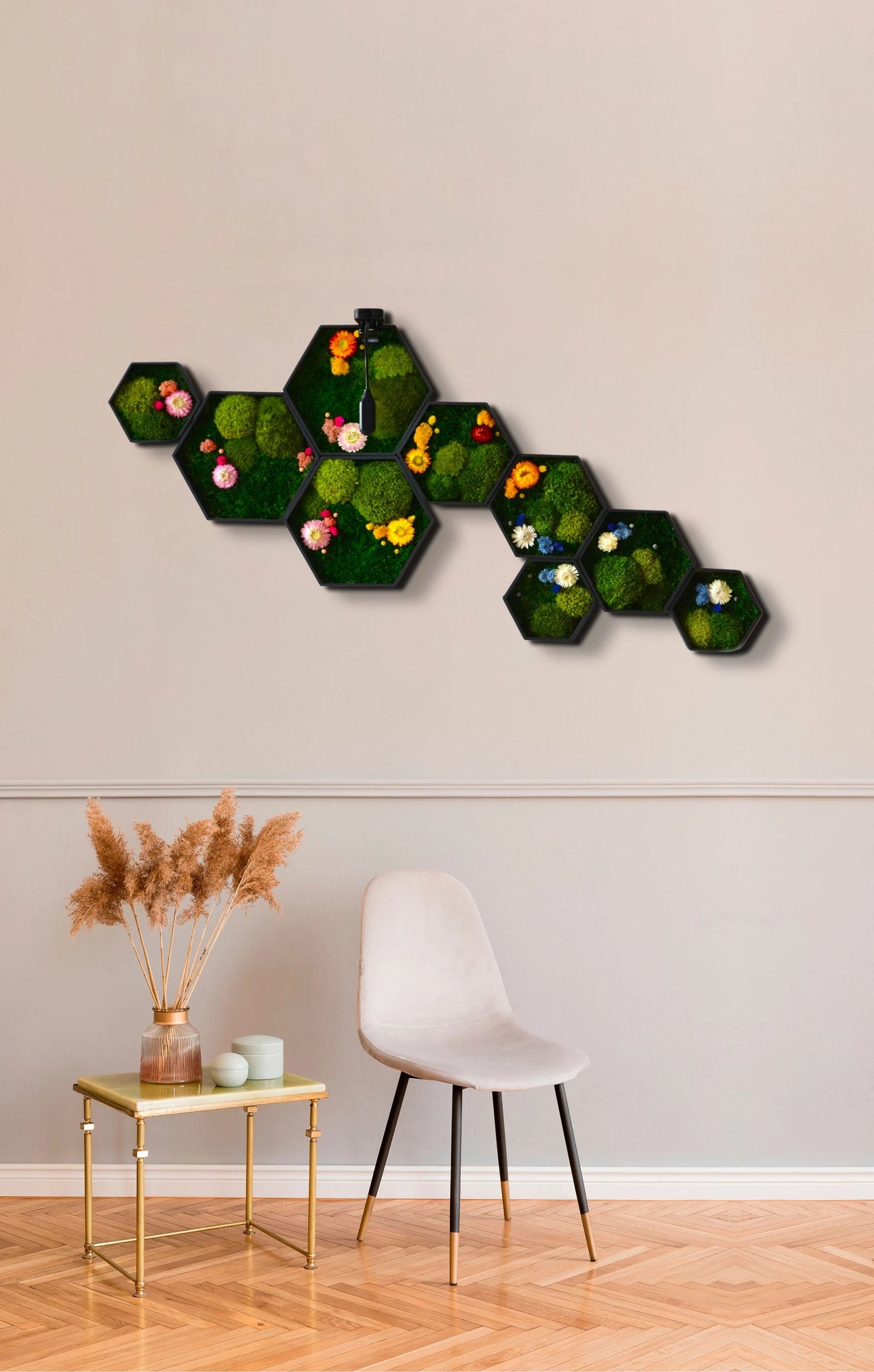 Honeycomb Flower Moss Art 9pc.