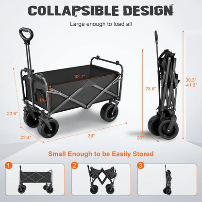 560Lbs Collapsible Folding Wagon, Big Bucket Beach Cart, Heavy Duty Large Capacity Garden Wagon with Multi-Terrain Brake Wheels for Outdoor Camping, Shopping, Sports, Grocery, Kids, Black