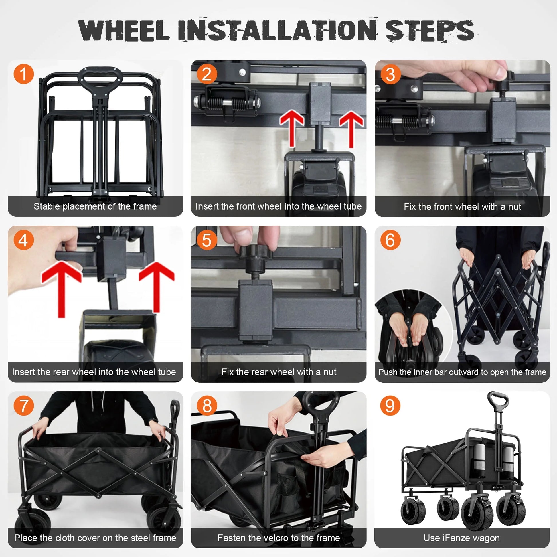 560Lbs Collapsible Folding Wagon, Big Bucket Beach Cart, Heavy Duty Large Capacity Garden Wagon with Multi-Terrain Brake Wheels for Outdoor Camping, Shopping, Sports, Grocery, Kids, Black