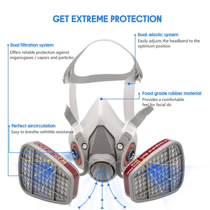 17 in 1 Half Face Gas Mask Facepiece Spray Painting Respirator Safety Suit 6200