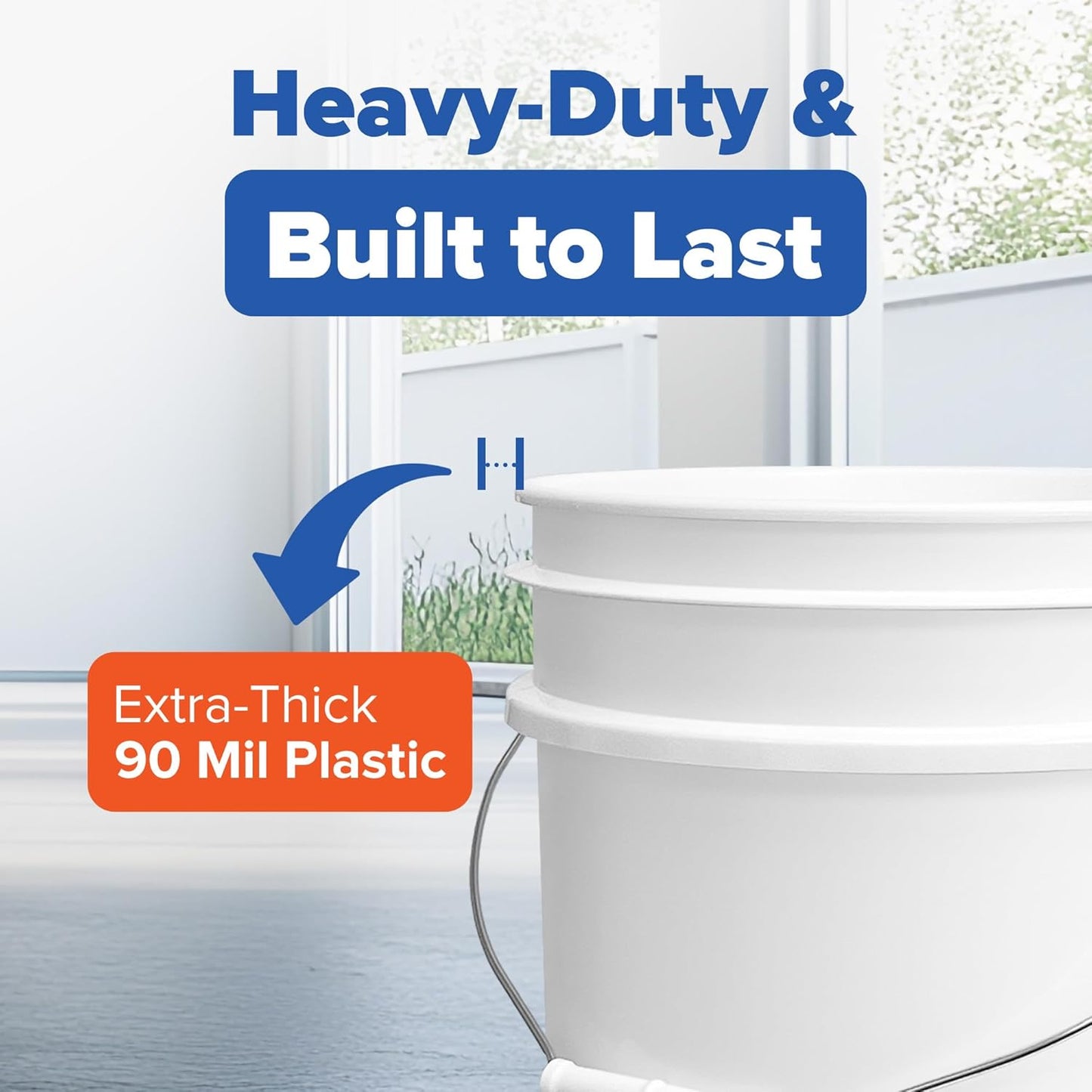 White 5-Gallon Bucket with Lid | Made in USA | Food Grade | Heavy-Duty Extra Durable Plastic Bucket | Multi-Use Food Grade Buckets with Lids | Easy Stack and Store | BPA Free | 6 Pack