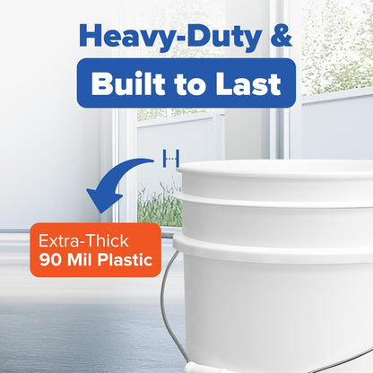 White 5-Gallon Bucket with Lid | Made in USA | Food Grade | Heavy-Duty Extra Durable Plastic Bucket | Multi-Use Food Grade Buckets with Lids | Easy Stack and Store | BPA Free | 6 Pack