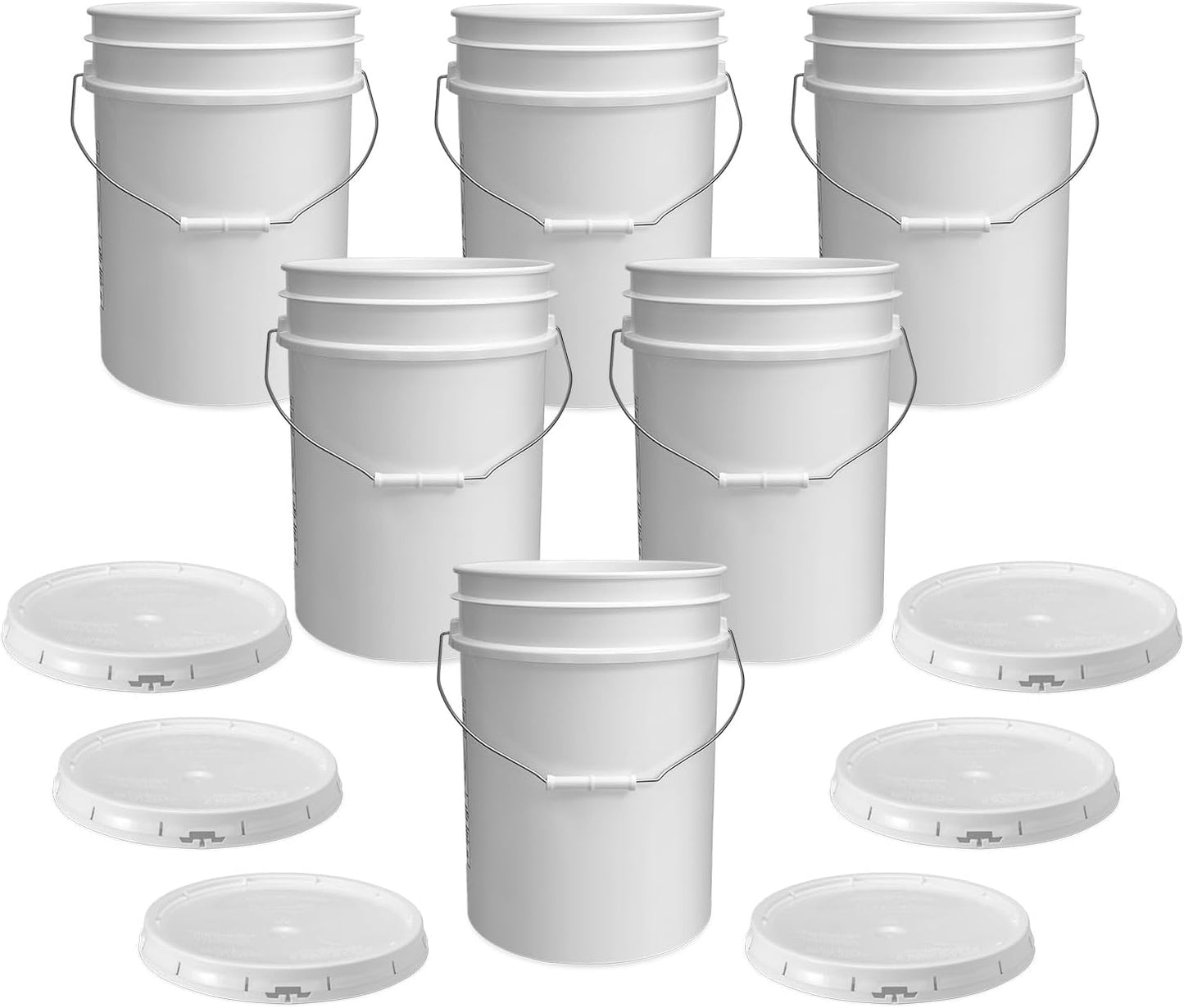 White 5-Gallon Bucket with Lid | Made in USA | Food Grade | Heavy-Duty Extra Durable Plastic Bucket | Multi-Use Food Grade Buckets with Lids | Easy Stack and Store | BPA Free | 6 Pack