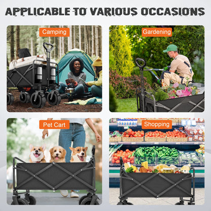 560Lbs Collapsible Folding Wagon, Big Bucket Beach Cart, Heavy Duty Large Capacity Garden Wagon with Multi-Terrain Brake Wheels for Outdoor Camping, Shopping, Sports, Grocery, Kids, Black