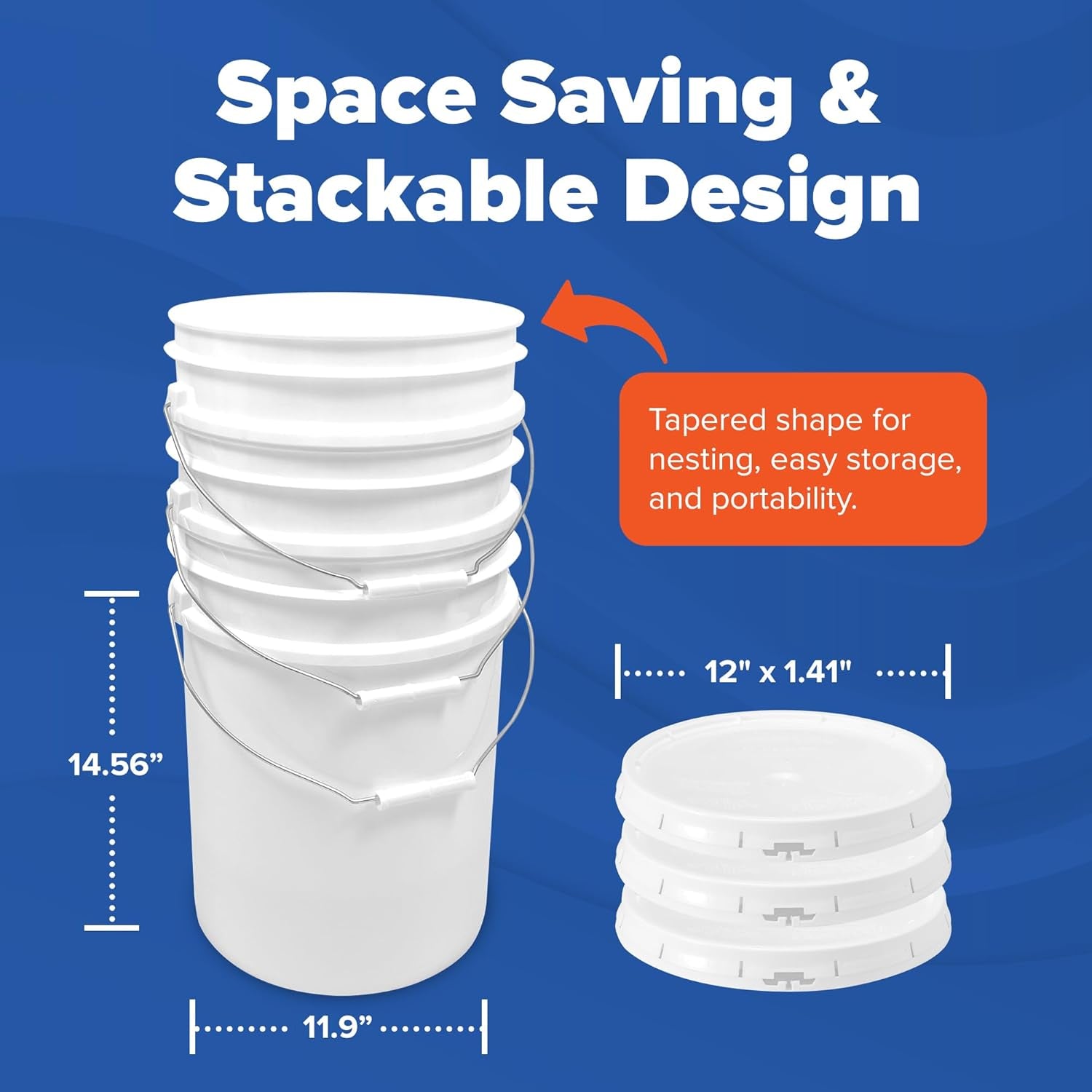 White 5-Gallon Bucket with Lid | Made in USA | Food Grade | Heavy-Duty Extra Durable Plastic Bucket | Multi-Use Food Grade Buckets with Lids | Easy Stack and Store | BPA Free | 6 Pack