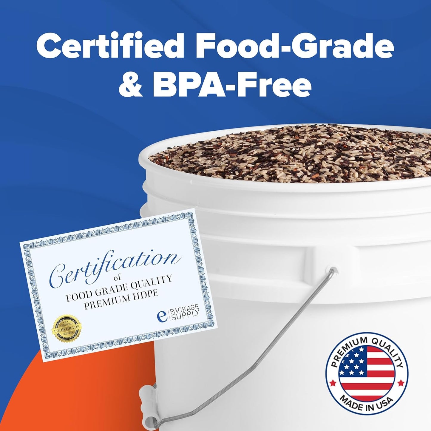 White 5-Gallon Bucket with Lid | Made in USA | Food Grade | Heavy-Duty Extra Durable Plastic Bucket | Multi-Use Food Grade Buckets with Lids | Easy Stack and Store | BPA Free | 6 Pack